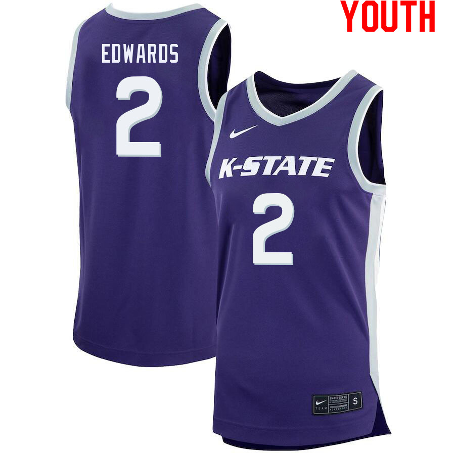 Youth #2 Maximus Edwards Kansas State Wildcats College Basketball Jerseys Sale-Purple